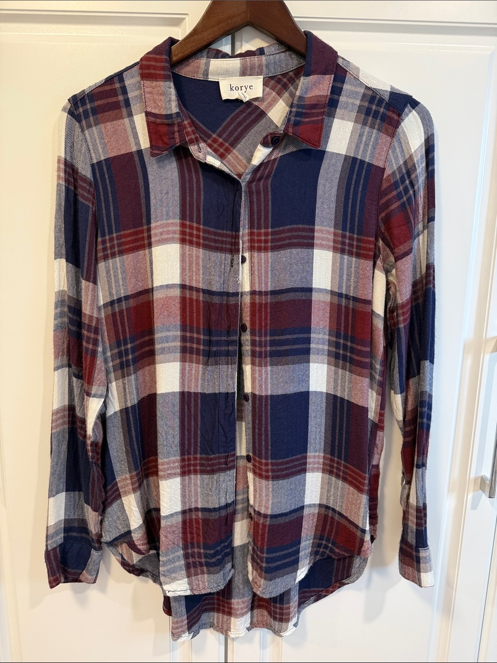 Korye Plaid Button-Up Shirt - Navy & Burgundy-size S